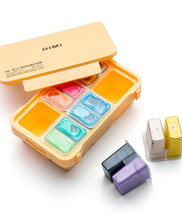 Gouache Himi 12 colores | 12 ml | Colores Metálicos Mini Estuche Amarillo