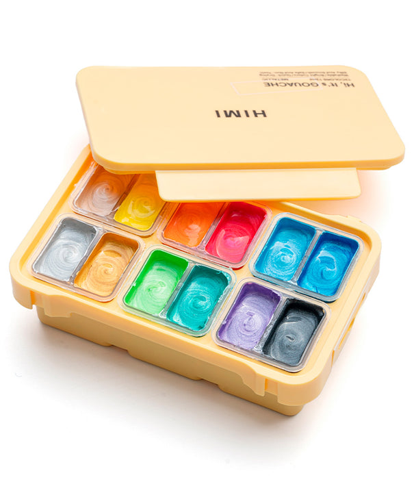 Gouache Himi 12 colores | 12 ml | Colores Metálicos Mini Estuche Amarillo