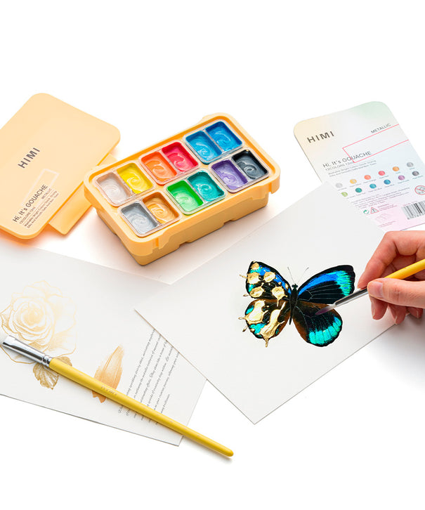 Gouache Himi 12 colores | 12 ml | Colores Metálicos Mini Estuche Amarillo