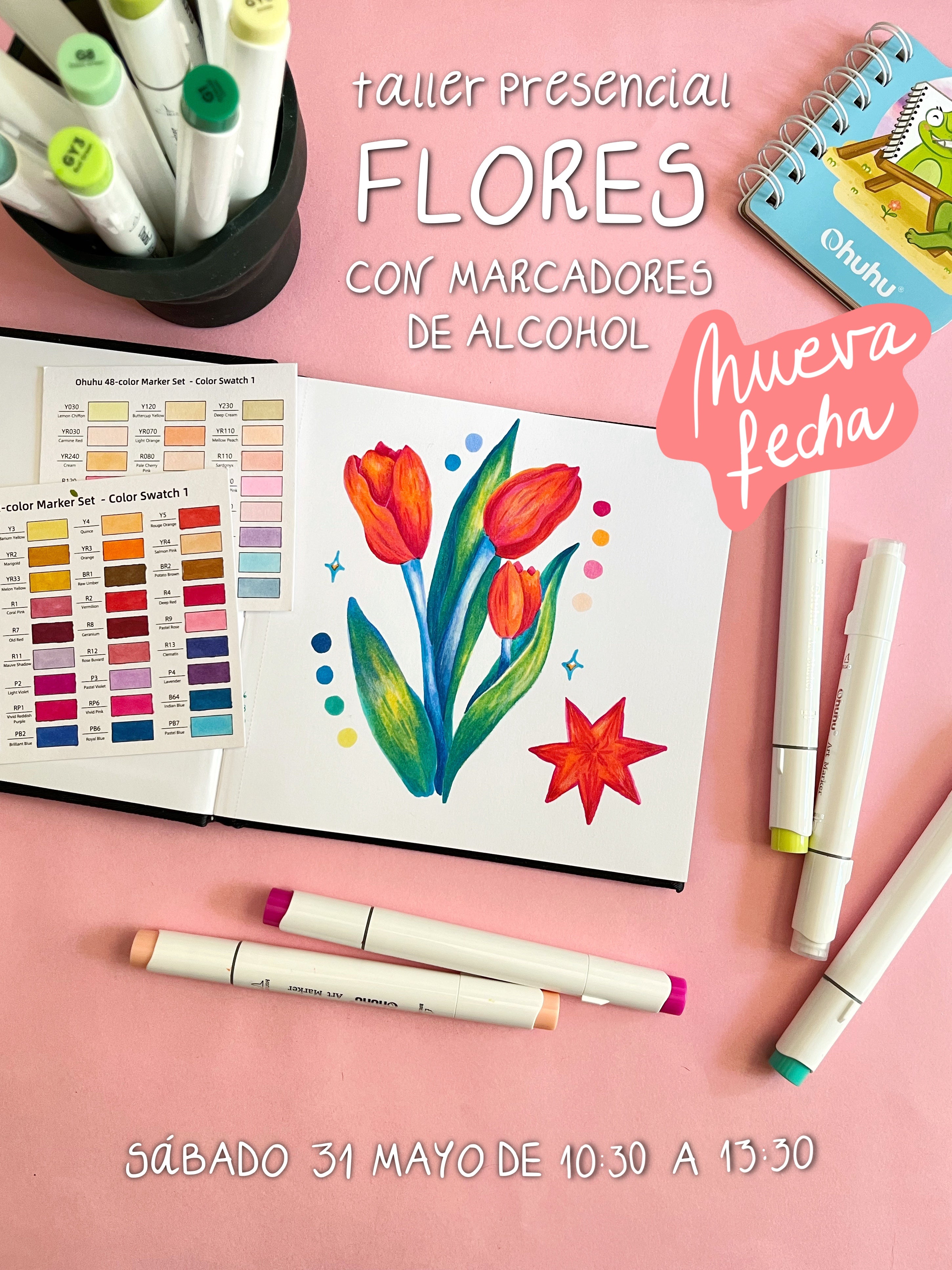 Flores con Marcadores de Alcohol | Workshop Presencial | Sáb 31 Mayo AM