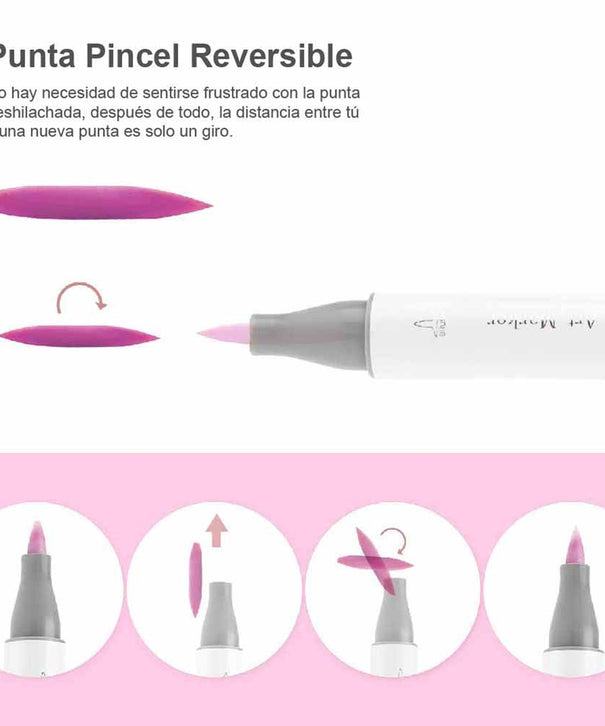 Ohuhu 48 Marcadores de Alcohol + 1 blender | Colores Pasteles | Honolulu B: Pincel y Fina