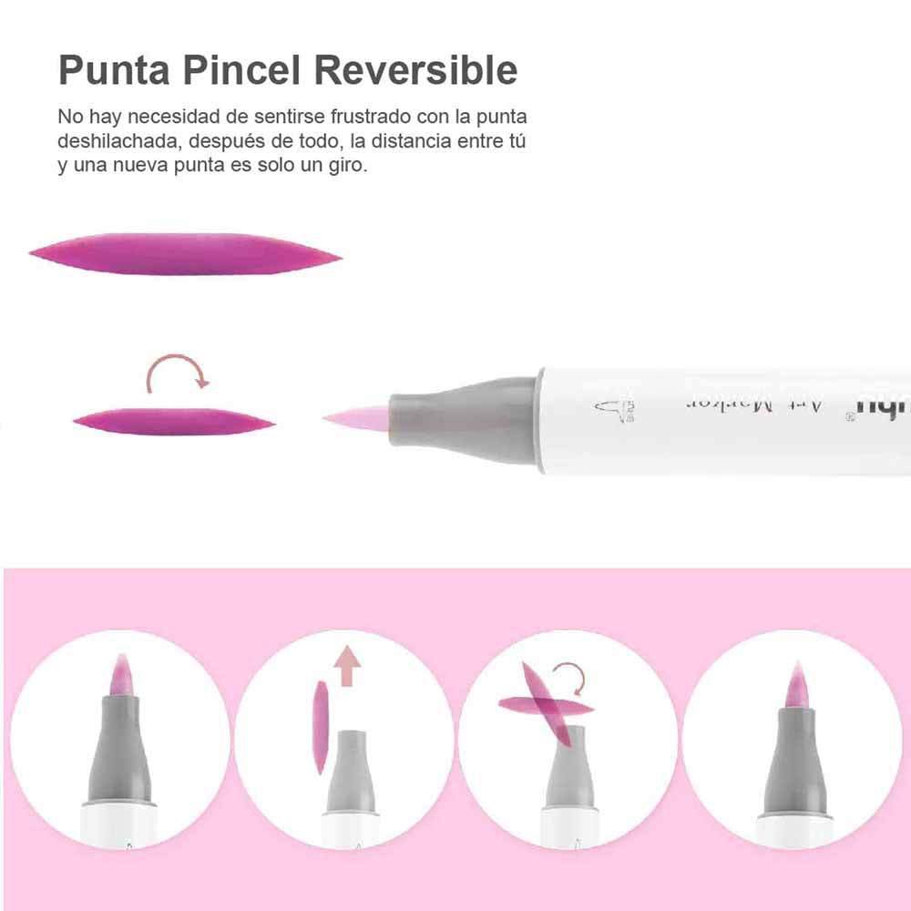 Ohuhu 48 Marcadores de Alcohol + 1 blender | Colores Pasteles | Honolulu B: Pincel y Fina