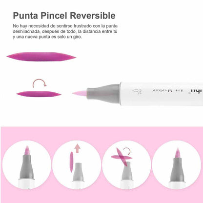 Ohuhu 48 Marcadores de Alcohol + 1 blender | Colores Pasteles | Honolulu B: Pincel y Fina