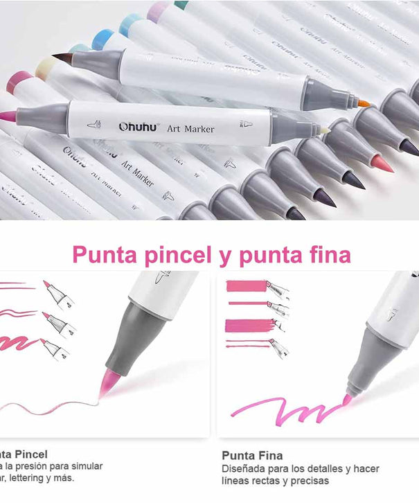 Ohuhu 48 Marcadores de Alcohol + 1 blender | Colores Pasteles | Honolulu B: Pincel y Fina