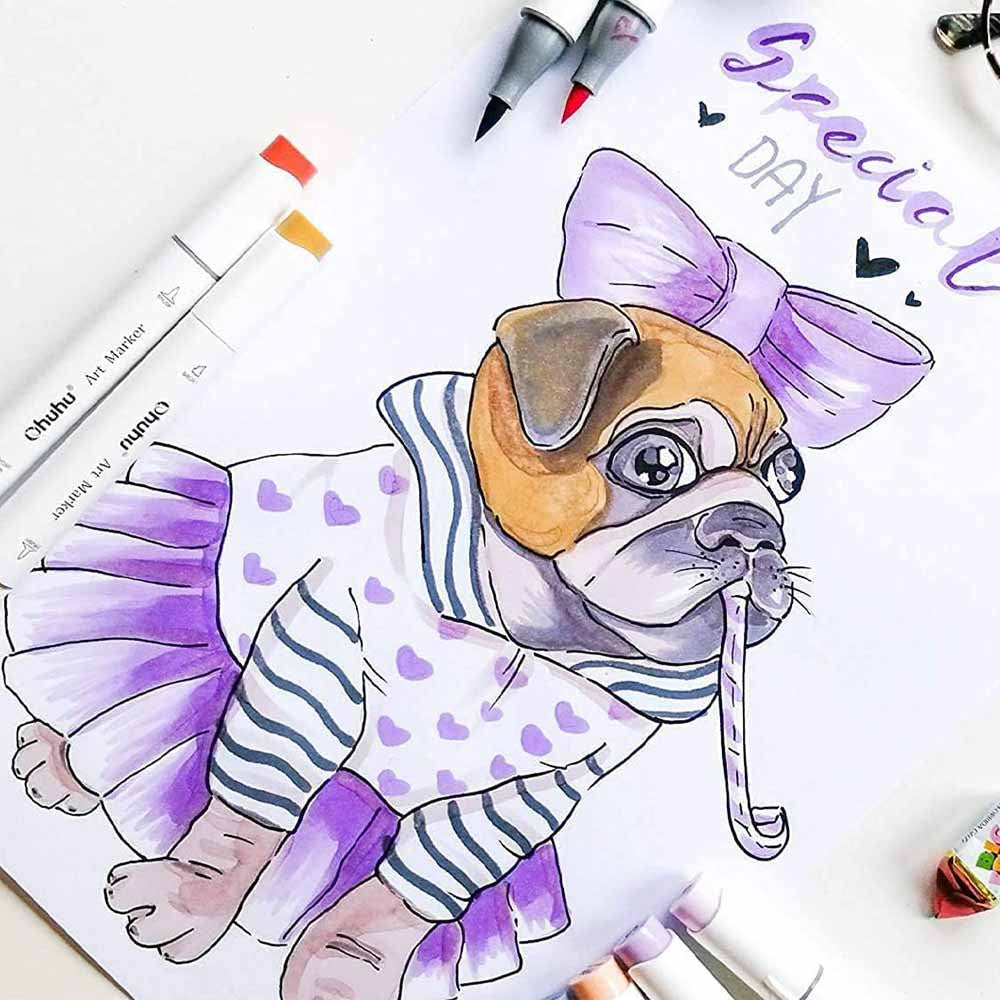 Ohuhu 48 Marcadores de Alcohol + 1 blender | Colores Pasteles | Honolulu B: Pincel y Fina