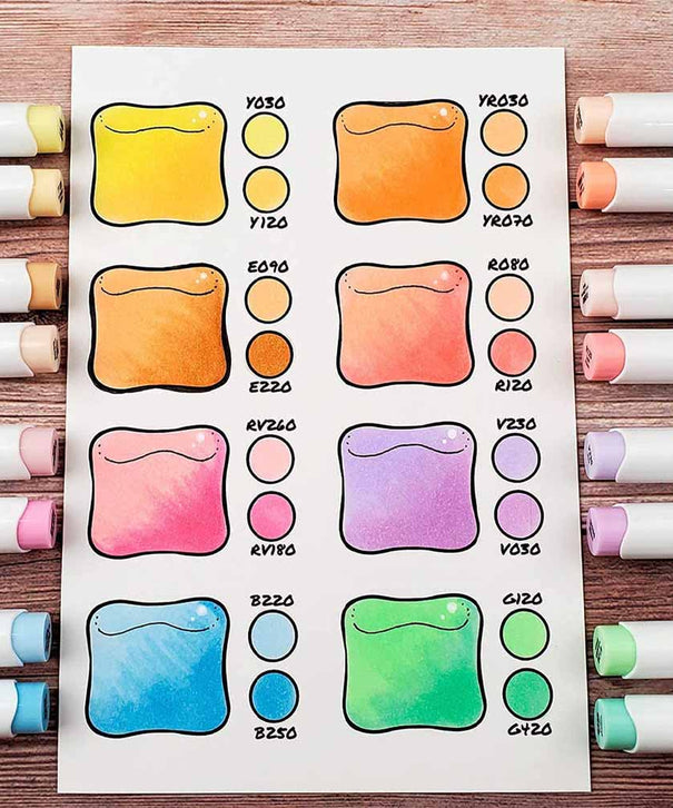 Ohuhu 48 Marcadores de Alcohol + 1 blender | Colores Pasteles | Honolulu B: Pincel y Fina