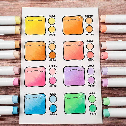 Ohuhu 48 Marcadores de Alcohol + 1 blender | Colores Pasteles | Honolulu B: Pincel y Fina