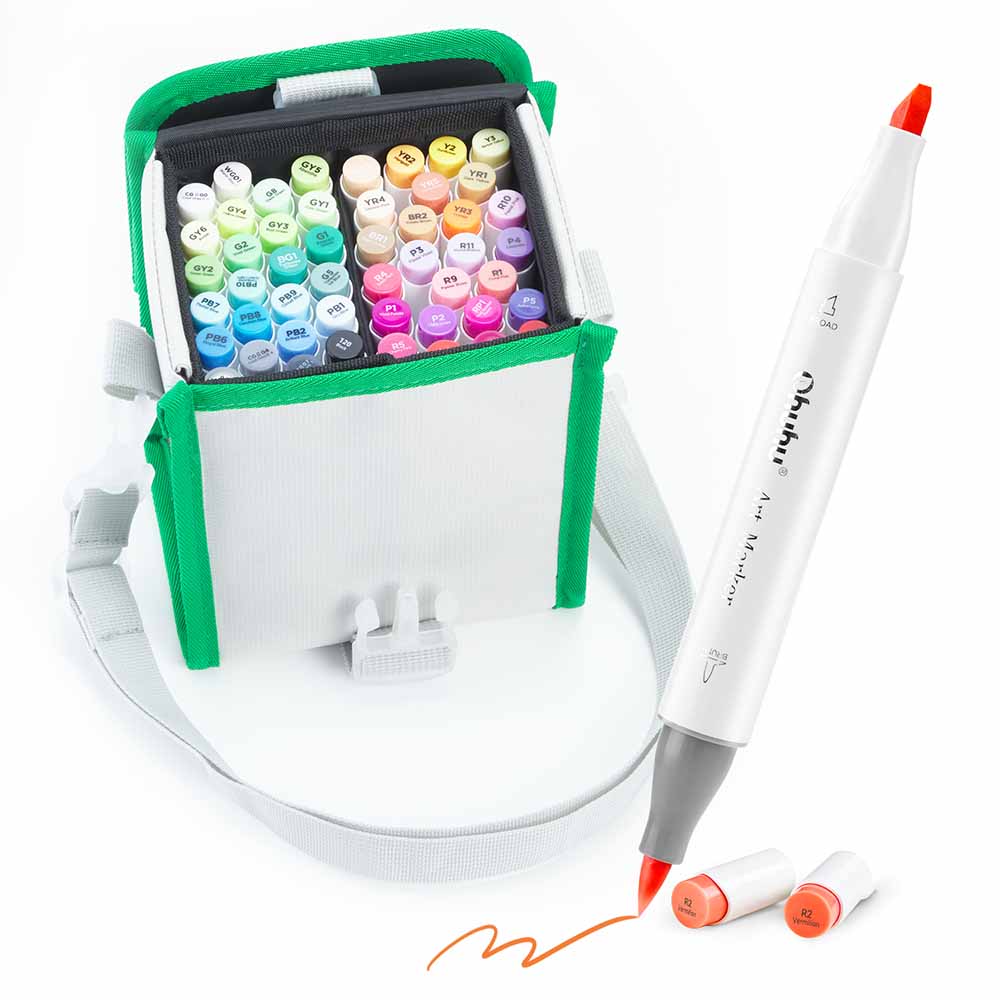 Marcadores Ohuhu 48 colores + 1 blender + bolso | Colores Vibrantes | Honolulu A: Pincel y Biselada