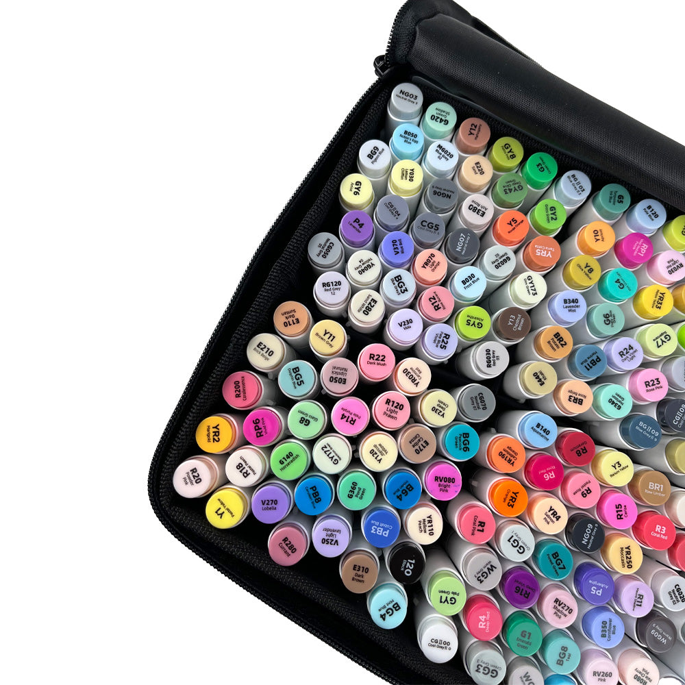 Ohuhu 216 Marcadores de Alcohol + 1 blender | Honolulu B: Pincel y Fina