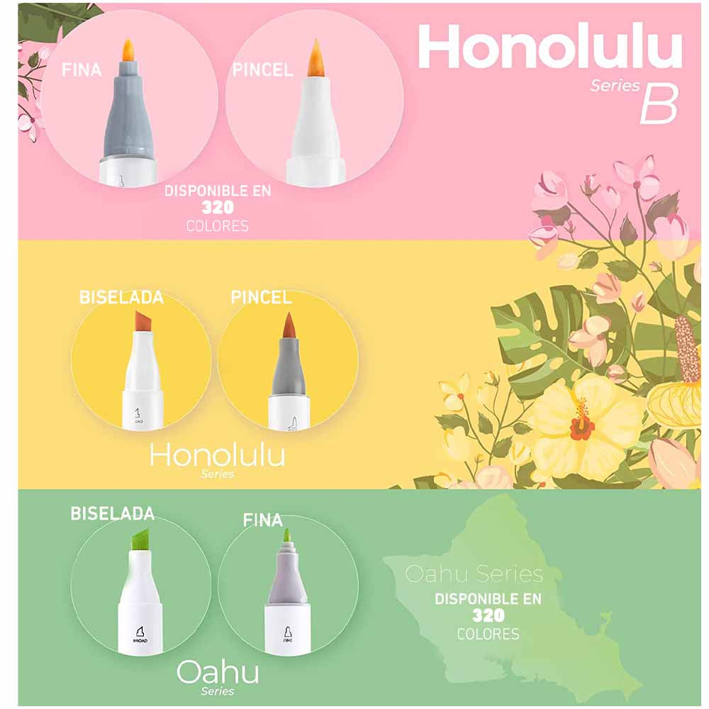 Ohuhu 48 Marcadores de Alcohol + 1 blender | Tonos Medios | Honolulu B: Pincel y Fina