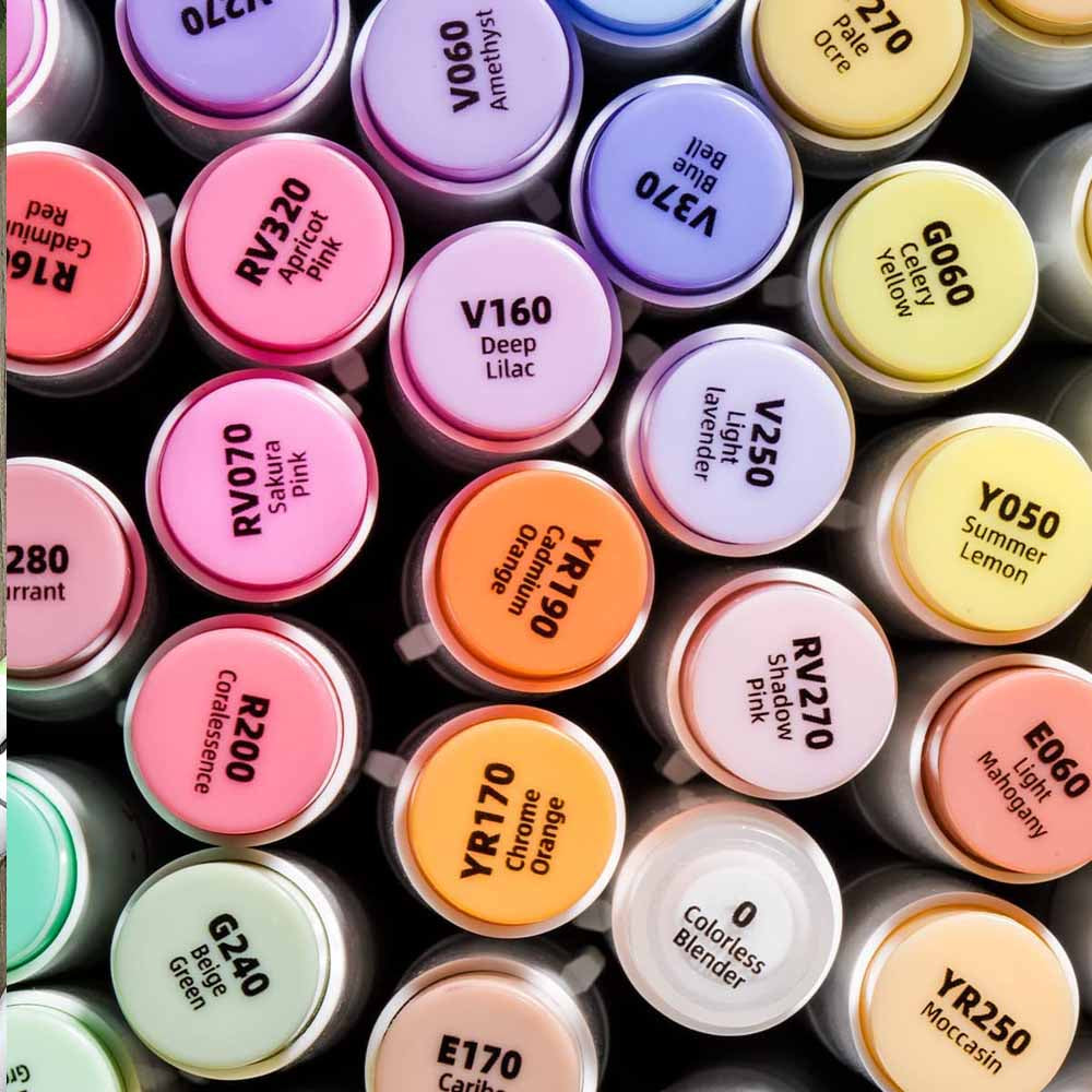 Ohuhu 48 Marcadores de Alcohol + 1 blender | Tonos Medios | Honolulu B: Pincel y Fina