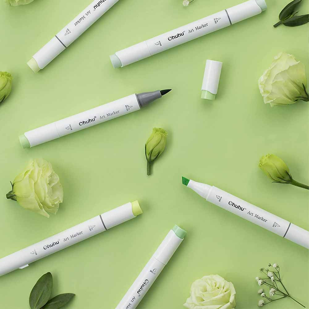 Ohuhu 48 Marcadores de Alcohol + 1 blender | Nuevos Colores Pastel &quot;Blossoming&quot; | Honolulu A: Pincel y Biselada