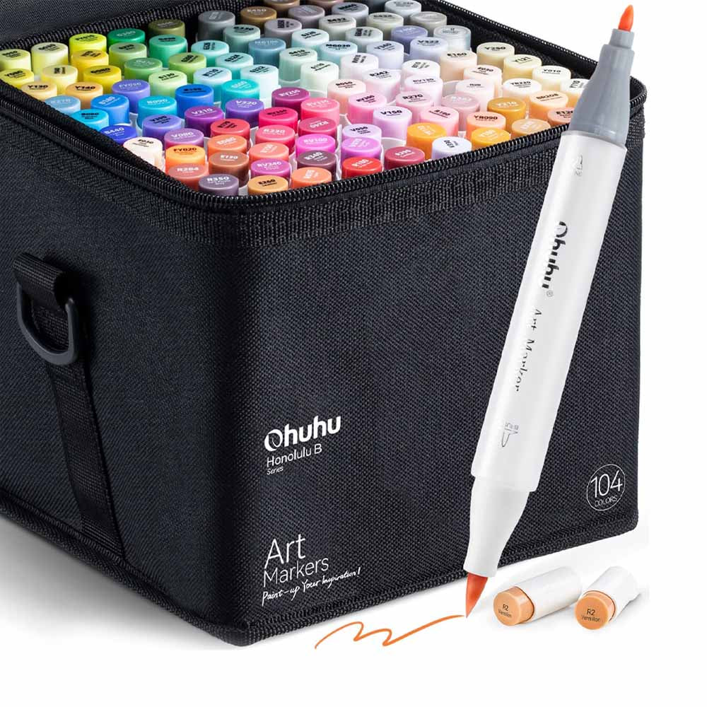 Marcadores Ohuhu 104 colores + 1 blender | Honolulu B: Pincel y Fina