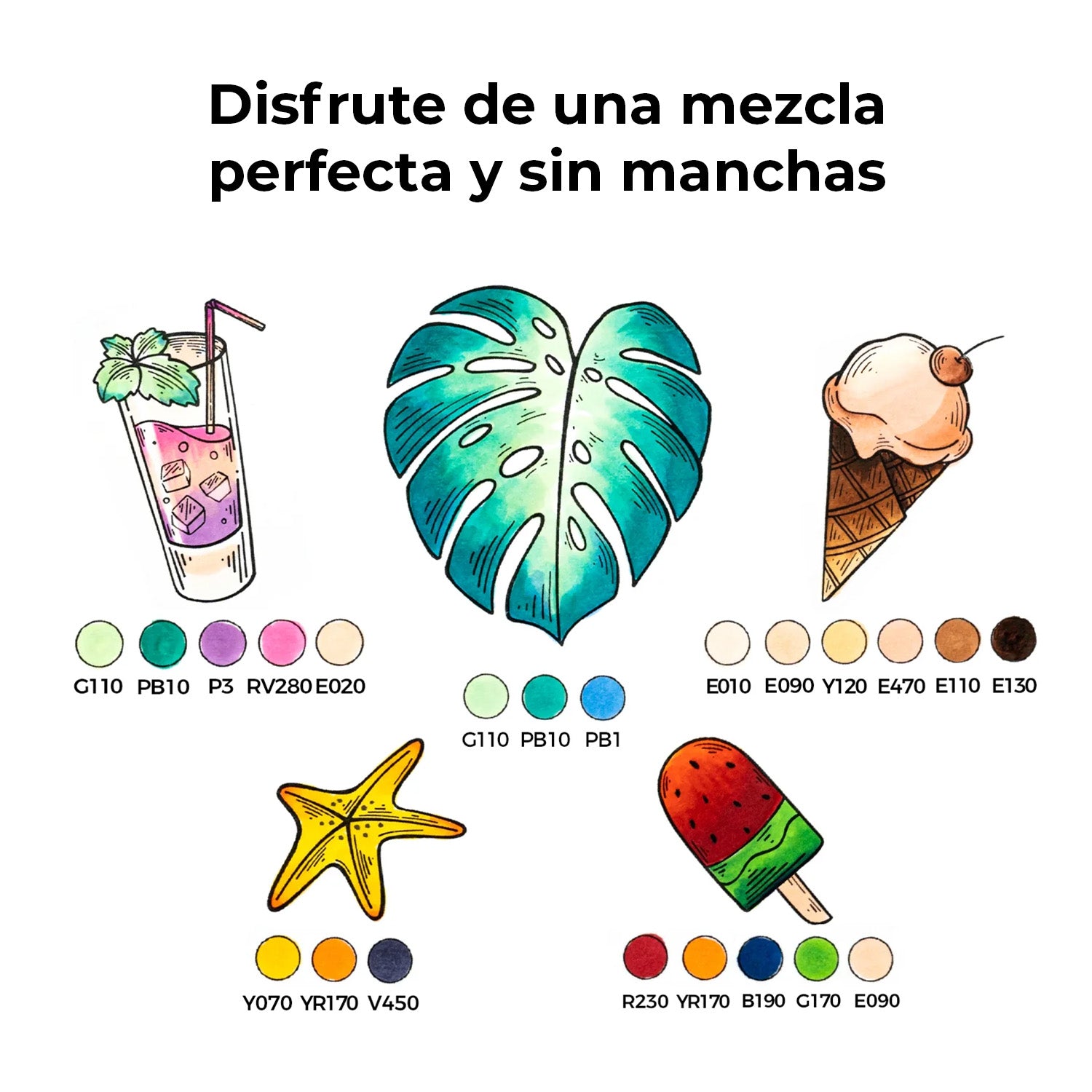 Ohuhu 6 Marcadores de Alcohol | Colores Básicos | Honolulu A: Pincel y Biselada