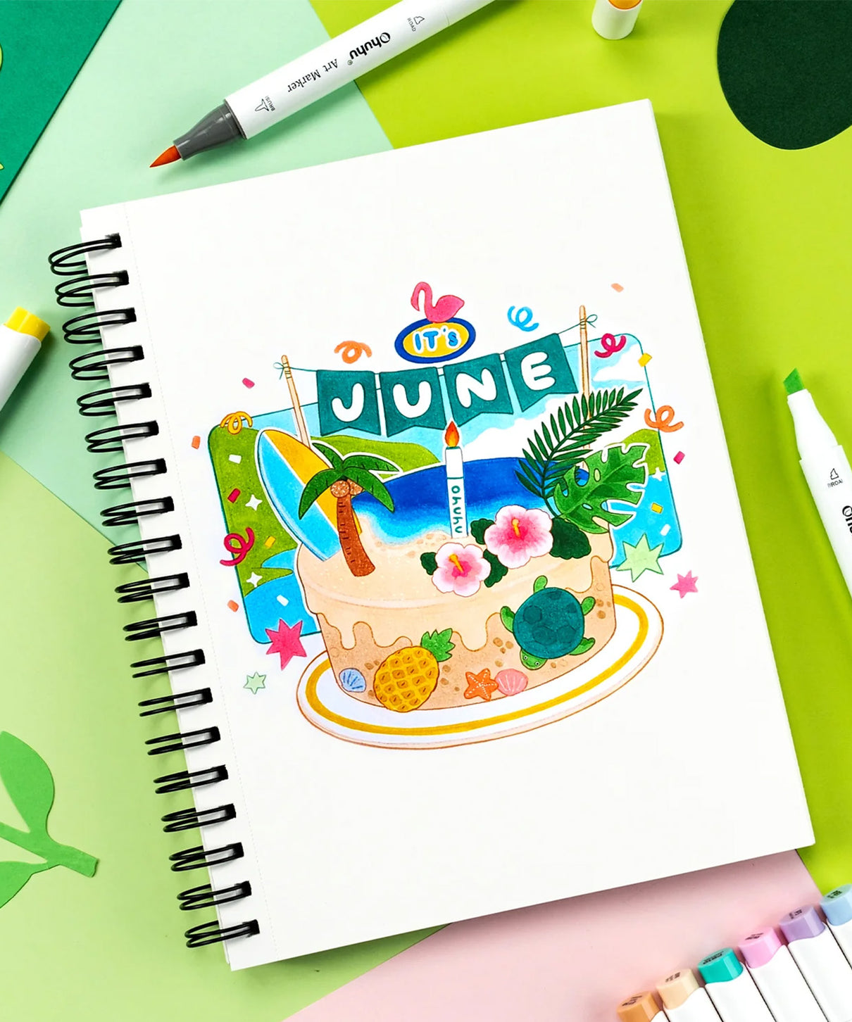 Ohuhu 6 Marcadores de Alcohol | Colores Básicos | Honolulu A: Pincel y Biselada