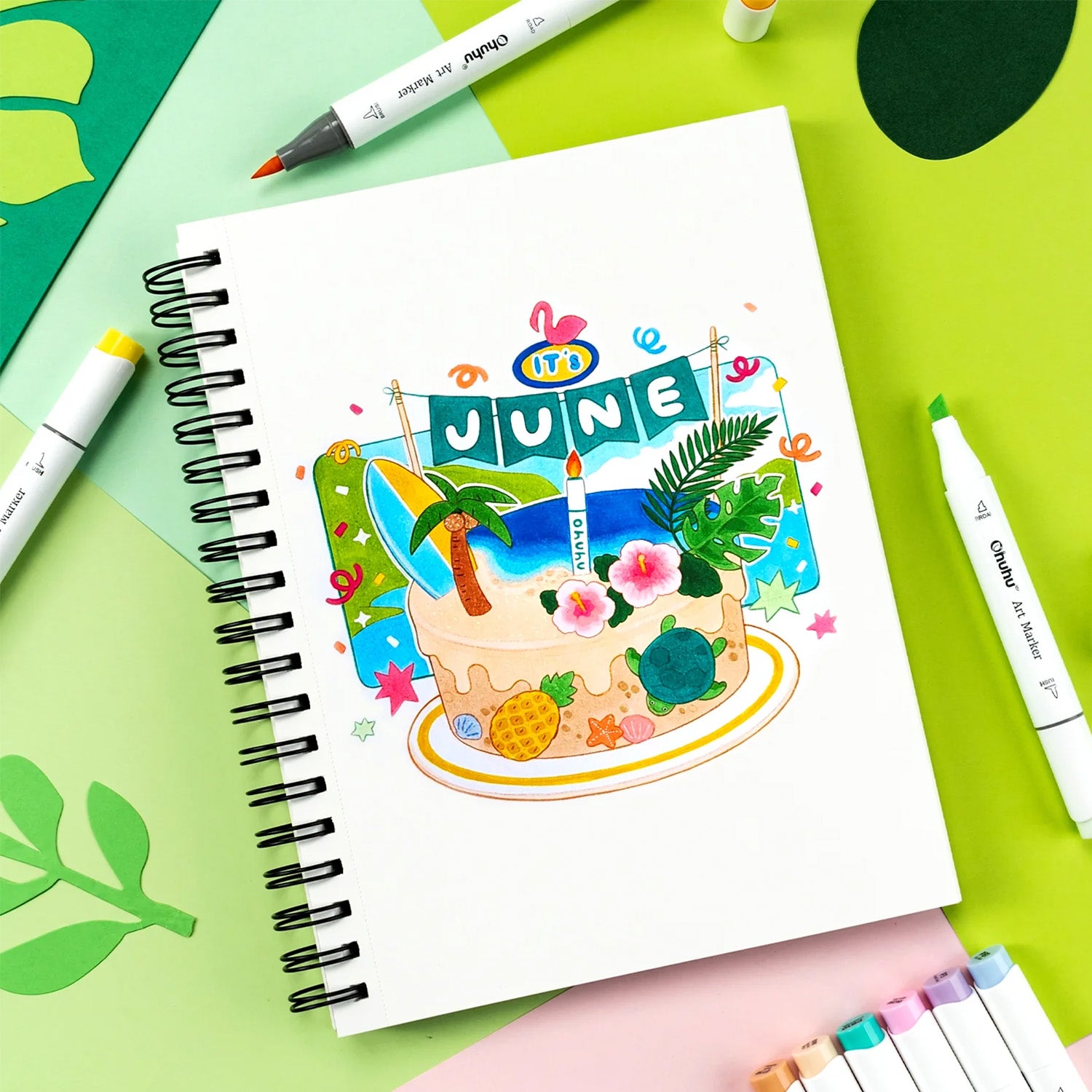 Ohuhu 6 Marcadores de Alcohol | Colores Básicos | Honolulu A: Pincel y Biselada