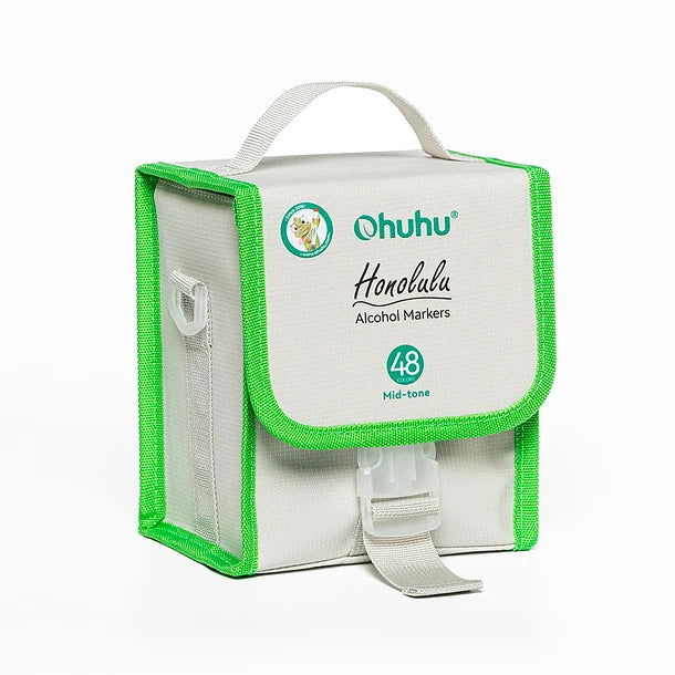 Ohuhu 48 Marcadores de Alcohol + 1 blender + bolso | Tonos Medios | Honolulu A: Pincel y Biselada