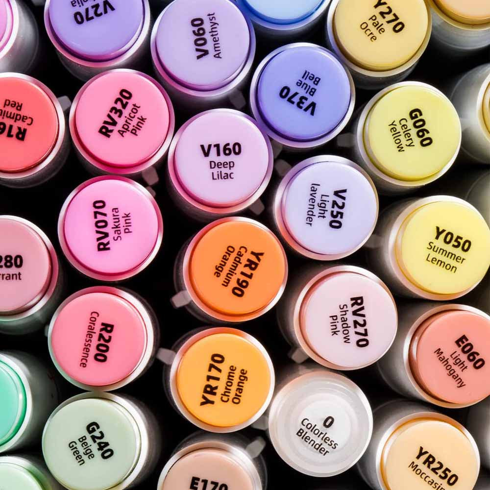 Ohuhu 48 Marcadores de Alcohol + 1 blender + bolso | Tonos Medios | Honolulu A: Pincel y Biselada