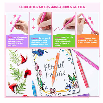 Marcadores Glitter Metálicos Ohuhu | 12 colores