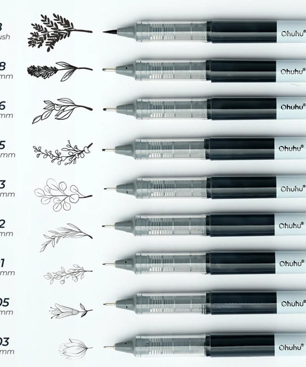 Set Tiralíneas Ohuhu Kohala 9 unidades | 1 Punta Pincel + 8 Puntas Finas