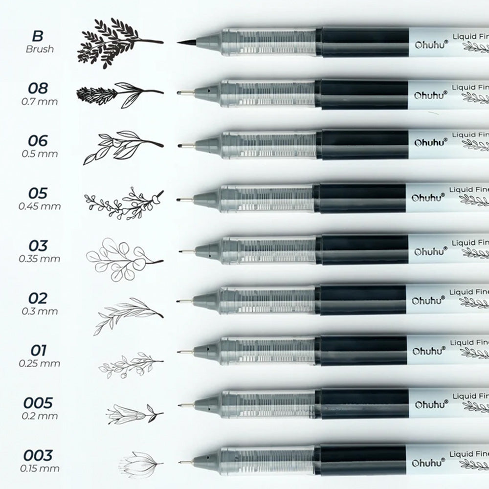 Set Tiralíneas Ohuhu Kohala 9 unidades | 1 Punta Pincel + 8 Puntas Finas
