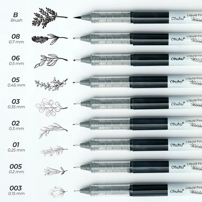 Set Tiralíneas Ohuhu Kohala 9 unidades | 1 Punta Pincel + 8 Puntas Finas