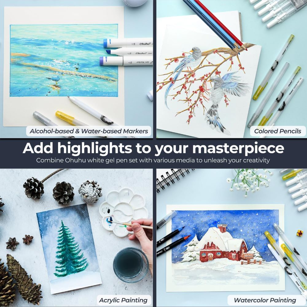 Lápiz Gel Ohuhu | Blanco, dorado o plateado