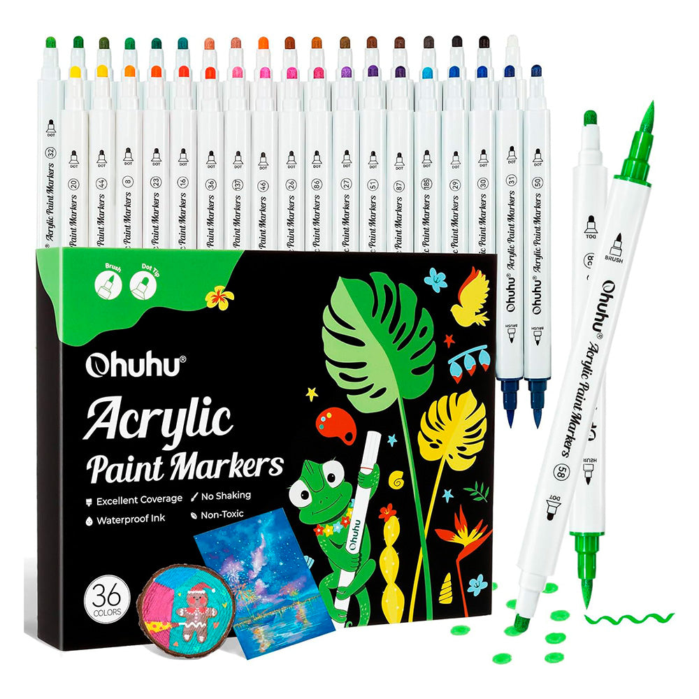 Marcadores Acrílicos Ohuhu | Punta Pincel y Redonda | 36 colores