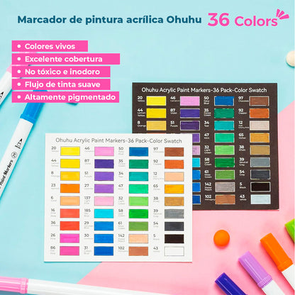 Marcadores Acrílicos Ohuhu | Punta Fina y Redonda | 36 colores