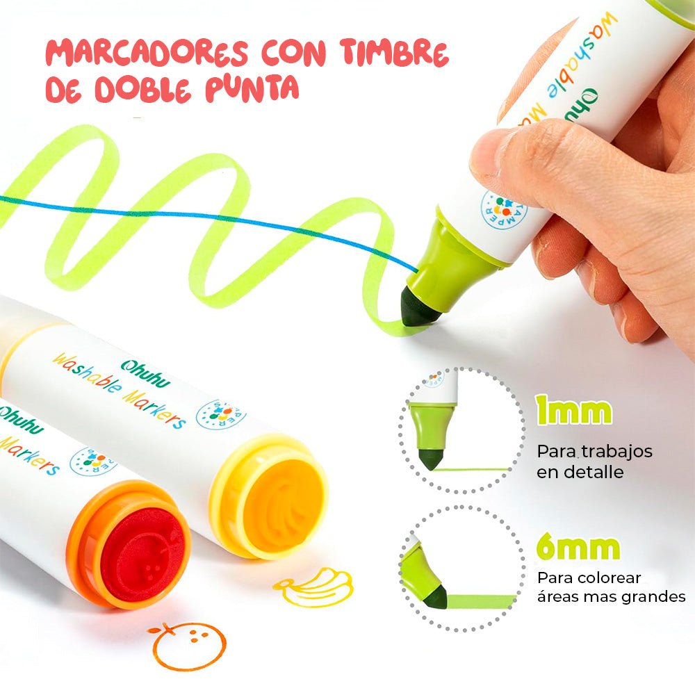 Marcadores Stamper Para Niños Lavables Ohuhu Kainani | Punta Cono y Timbre | 12 colores
