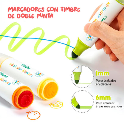 Marcadores Stamper Para Niños Lavables Ohuhu Kainani | Punta Cono y Timbre | 12 colores