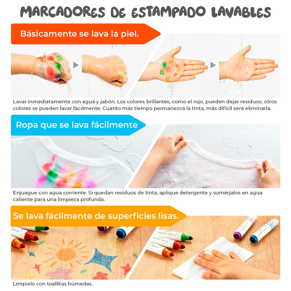 Marcadores Stamper Para Niños Lavables Ohuhu Kainani | Punta Cono y Timbre | 12 colores