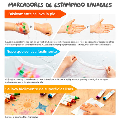 Marcadores Stamper Para Niños Lavables Ohuhu Kainani | Punta Cono y Timbre | 12 colores