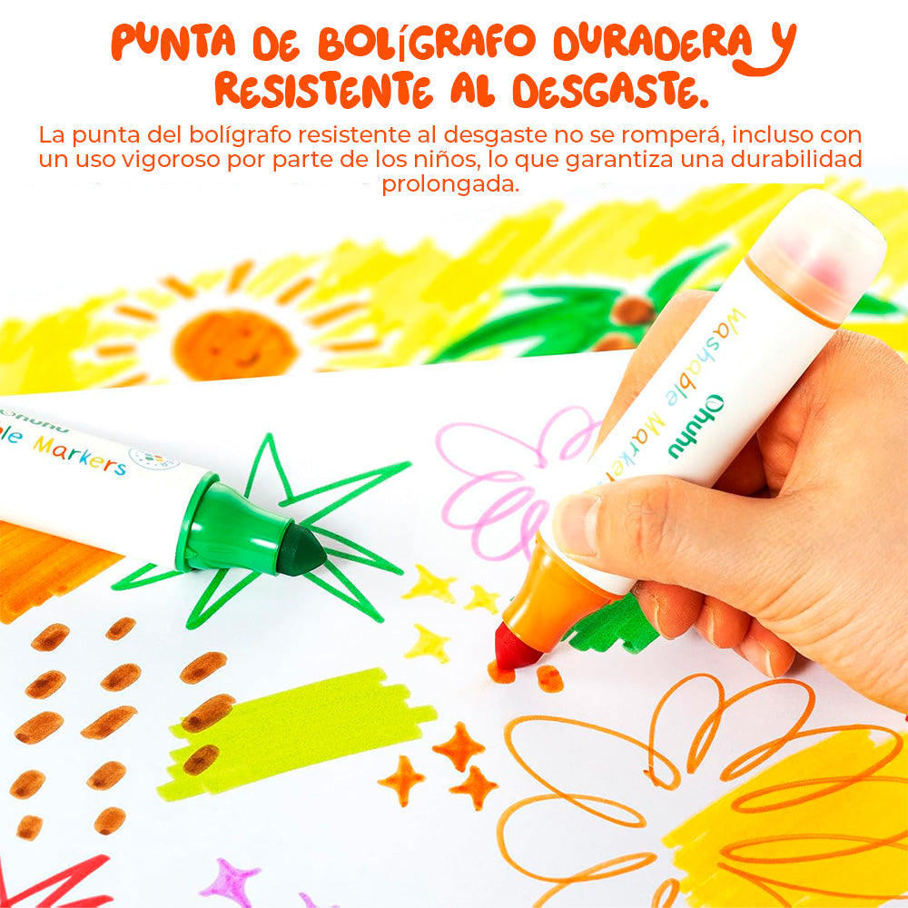 Marcadores Stamper Para Niños Lavables Ohuhu Kainani | Punta Cono y Timbre | 12 colores