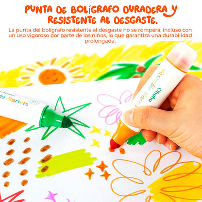 Marcadores Stamper Para Niños Lavables Ohuhu Kainani | Punta Cono y Timbre | 12 colores