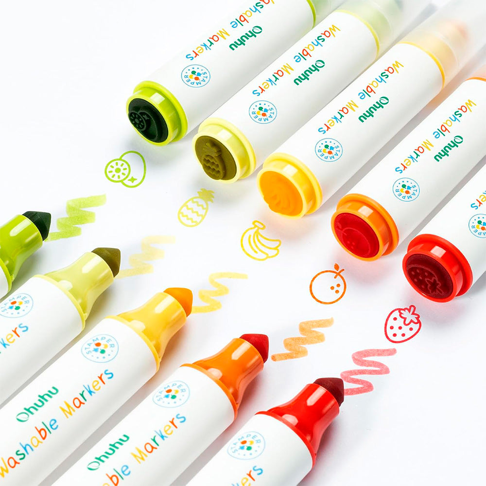 Marcadores Stamper Para Niños Lavables Ohuhu Kainani | Punta Cono y Timbre | 12 colores
