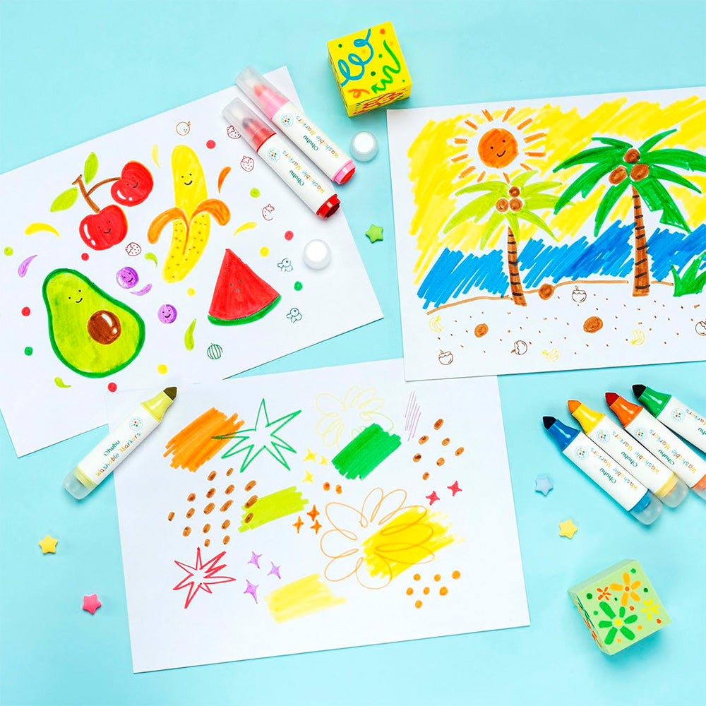 Marcadores Stamper Para Niños Lavables Ohuhu Kainani | Punta Cono y Timbre | 12 colores