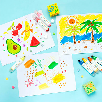 Marcadores Stamper Para Niños Lavables Ohuhu Kainani | Punta Cono y Timbre | 12 colores