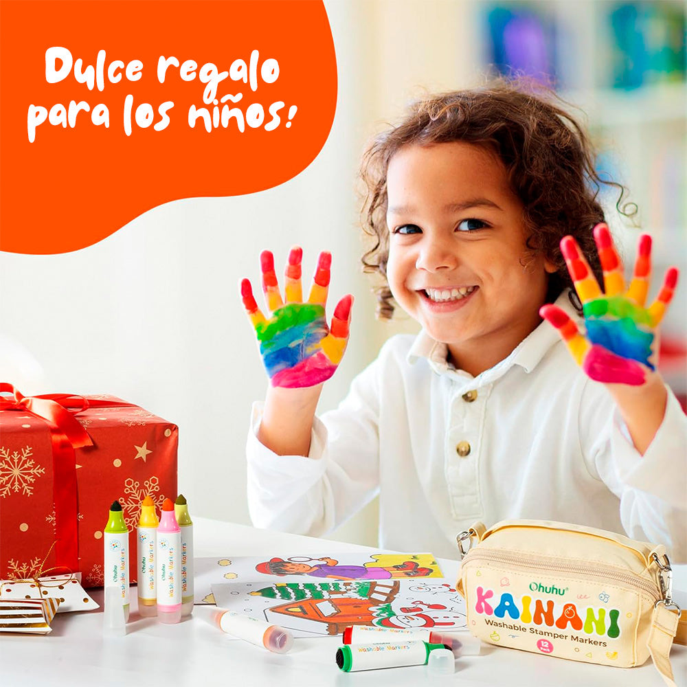 Marcadores Stamper Para Niños Lavables Ohuhu Kainani | Punta Cono y Timbre | 12 colores