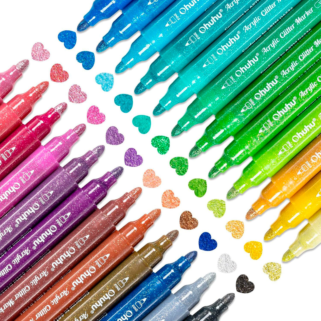 Marcadores Glitter Metálicos Purpurina Ohuhu | 24 colores Punta 3 mm