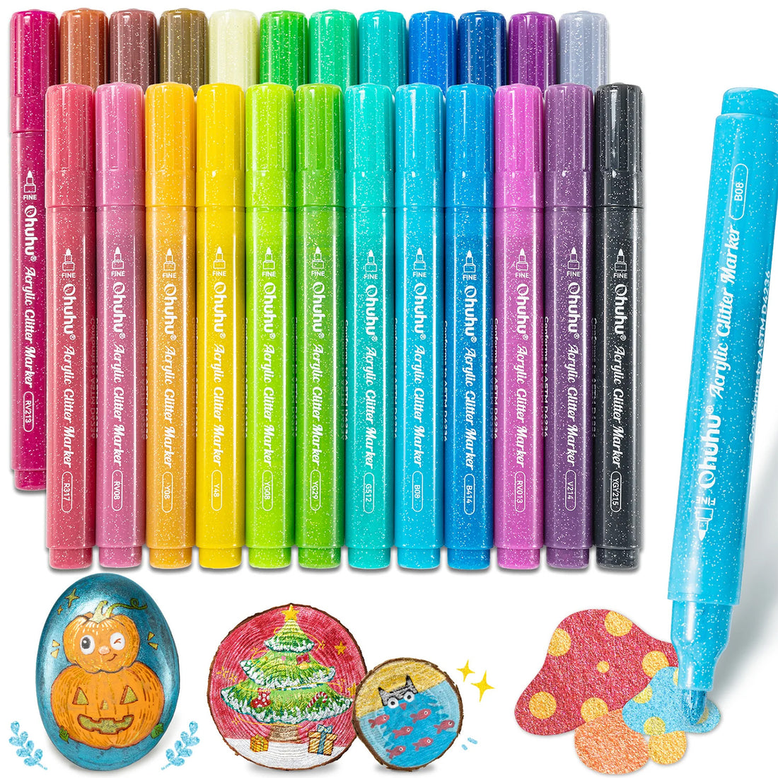 Marcadores Glitter Metálicos Purpurina Ohuhu | 24 colores Punta 3 mm