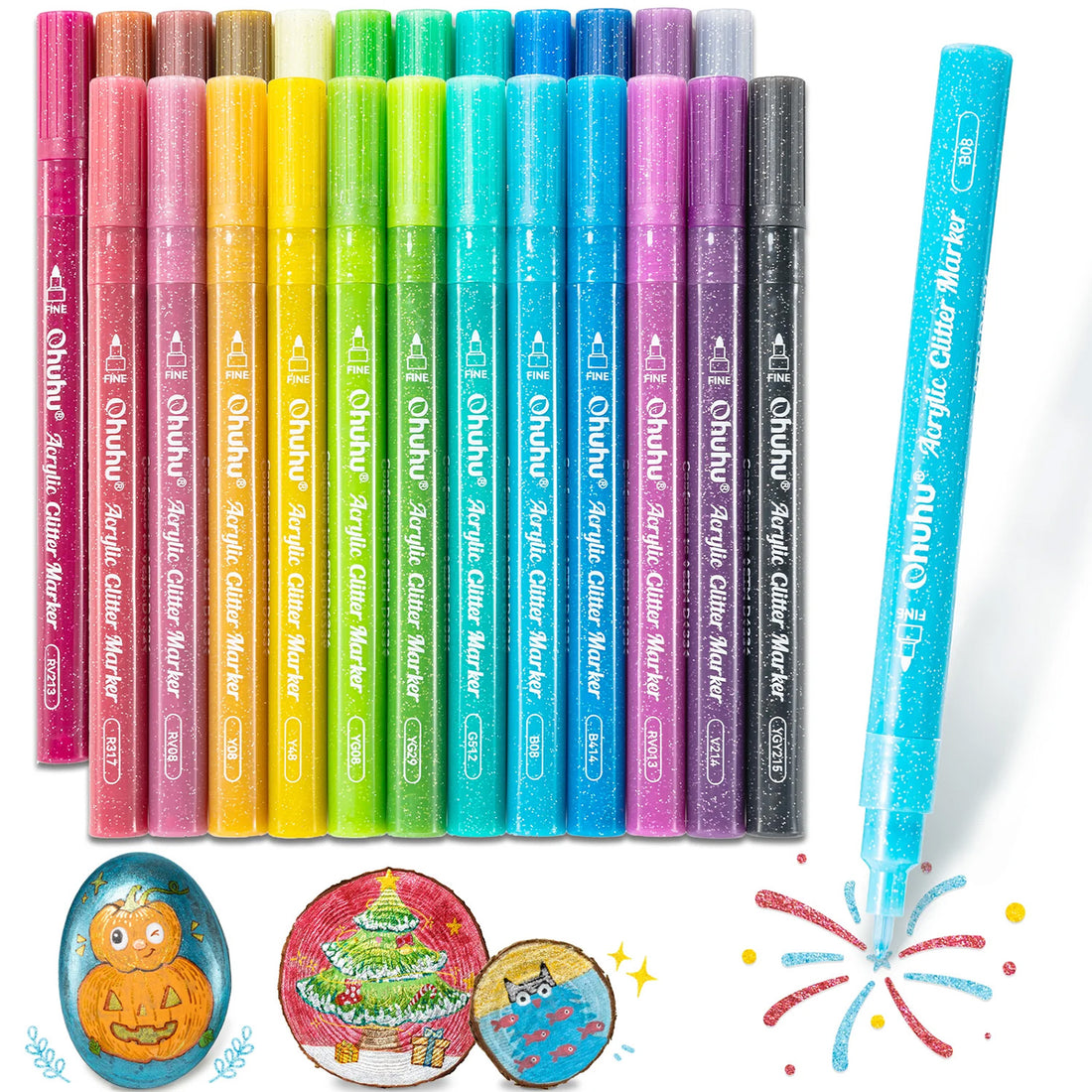 Marcadores Glitter Metálicos Purpurina Ohuhu | 24 colores Punta 0,7 mm