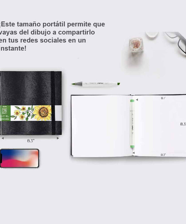 Sketchbook Ohuhu Para Marcadores de Alcohol | 21 x 21 CM, 78 hojas | 200 g/m2