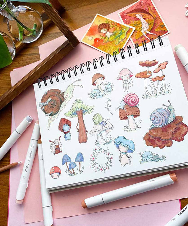 Sketchbook Ohuhu Para Marcadores de Alcohol Anillado | 22 x 21 CM, 60 hojas | 200 g/m2