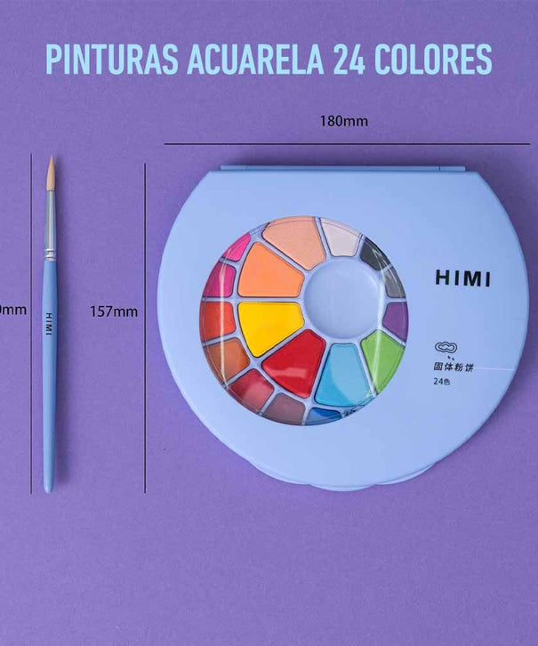 Set Acuarela Himi 24 colores + pincel (azul)