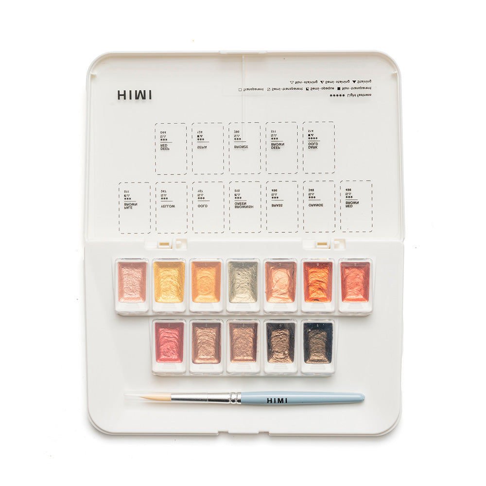 Set Acuarela Metalizada Himi 12 colores + pincel | Gold/Oro