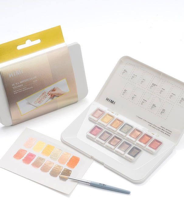 Set Acuarela Metalizada Himi 12 colores + pincel | Gold/Oro