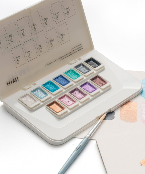 Set Acuarela Metalizada Himi 12 colores + pincel | Silver/Plata