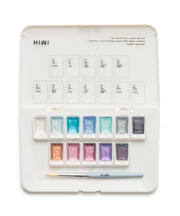 Set Acuarela Metalizada Himi 12 colores + pincel | Silver/Plata