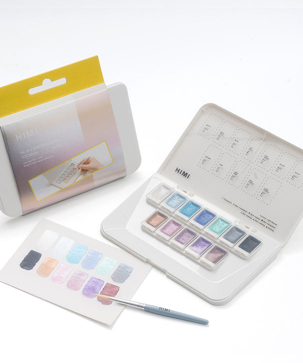 Set Acuarela Metalizada Himi 12 colores + pincel | Silver/Plata